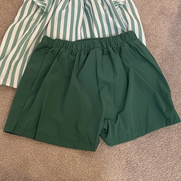 White & Green Stripe Ruffle Babydoll Tank & Green Shorts - Picture 6 of 9
